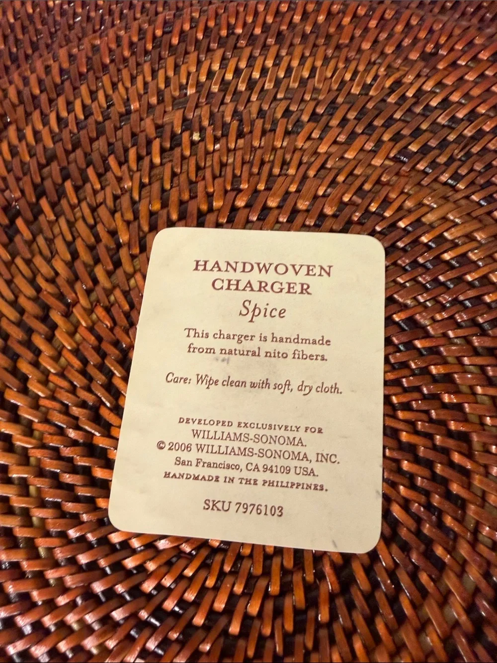 Williams Sonoma Nito Handwoven Charger Plates Set of 2 Rich Spice Brown 13
